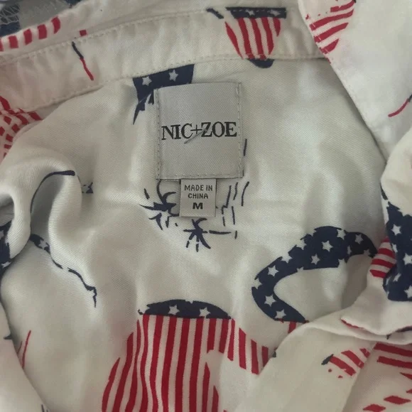 NIC+ZOE Patriotic Print Shirt July 4th flamingo red white blue medium - Picture 5 of 5